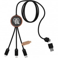 Зарядный кабель 3 в 1 со светящимся логотипом и округлым бамбуковым корпусом