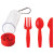 Набор "Pocket":ложка,вилка,нож в футляре с карабином красный
