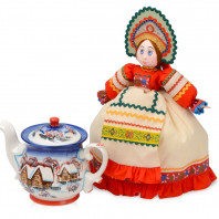 Подарочный набор «Деревенские вечера»: кукла на чайник, чайник заварной с росписью