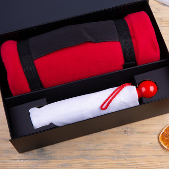 Набор подарочный RAINY DAY: зонт складной, механический, плед, коробка, красный