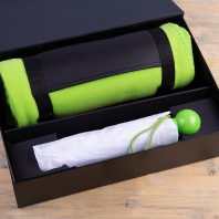 Набор подарочный RAINY DAY: зонт складной, механический, плед, коробка,  светло-зеленый
