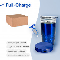 Набор подарочный FULL-CHARGE: термокружка, зарядное устройство, наушники,коробка, стружка, синий