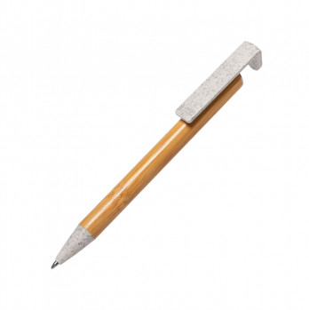 CLARION, ручка шариковая с подставкой для смартфона, бамбук, пластик с пшеничной соломой