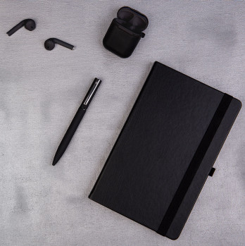 Набор подарочный SOFTMELODY: беспроводные наушники, бизнес-блокнот, ручка, коробка с наполнителем