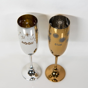 Бокалы для шампанского MOONSUN (2шт), золотой и серебяный, 26,5х25,3х9,5см, стекло серебристый, золотистый HG-26703 фото 6
