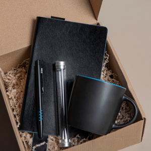 Набор подарочный DESKTOP: кружка, ежедневник, ручка, стружка, коробка, черный/голубой черный, голубой HG-39512/35/22 фото 3