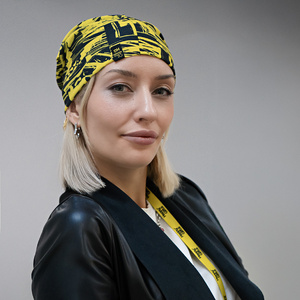 Образец снуд с сублимационной печатью и жаккардовым логотипом CUSTOM MERCH, 100% полиэстер, 32*25 см черный, желтый HG-50008 фото 3