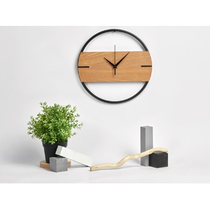 Деревянные часы с металлическим ободом, диаметр 30 см, "Time Wheel" горизонтальные, натуральный/черн OA-186239 фото 7