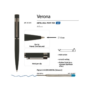 Ручка "Verona" шариковая  автоматическая, черный металлический корпус 1.0 мм, синяя OA-20-0216 фото 4