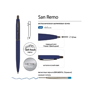 Ручка металлическая шариковая "San Remo", софт-тач, 1.0 мм, синий OA-20-0249.03 фото 4