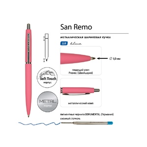 Ручка металлическая шариковая "San Remo", софт-тач, 1.0 мм, коралловый OA-20-0249.07 фото 4