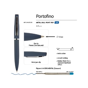 Ручка металлическая шариковая "Portofino", софт-тач, 1.0 мм, синий OA-20-0251.02 фото 4
