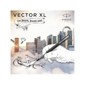 Ручка-роллер Parker Vector XL Black CT, стержень: F, цвет чернил:black, в подарочной упаковке черный, серебристый OA-2159774 фото 16