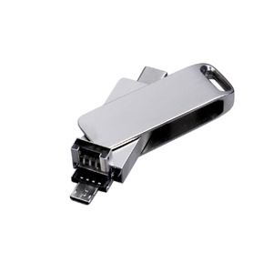 USB 2.0-флешка на 32 Гб поворотный механизм, c дополнительным разъемом Micro USB с одноцветным металлическим клипом серебристый OA-2610.32.00 фото 4