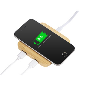 USB-хаб с беспроводной зарядкой из бамбука Plato натуральный OA-591075 фото 3