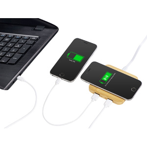 USB-хаб с беспроводной зарядкой из бамбука Plato натуральный OA-591075 фото 4