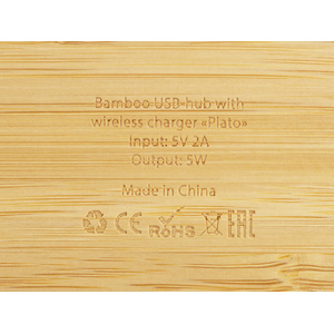 USB-хаб с беспроводной зарядкой из бамбука Plato натуральный OA-591075 фото 9