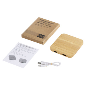 USB-хаб с беспроводной зарядкой из бамбука Plato натуральный OA-591075 фото 12