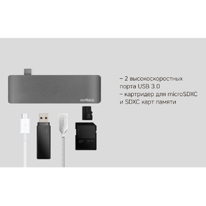 Сетевой USB адаптер/концентратор 5 в 1 Rombica Type-C M2, серый OA-595556 фото 7