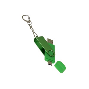 USB-флешка на 16 Гб 2 в 1 поворотный механизм, c дополнительным разъемом Type-C с одноцветным металлическим клипом, зеленый OA-6137.16.03 фото 5