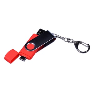 USB-флешка на 16 Гб поворотный механизм, c двумя дополнительными разъемами MicroUSB и TypeC, красный OA-6596.16.01 фото 5