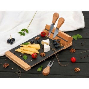 Набор для сыра из сланцевой доски и ножей Bamboo collection "Taleggio" светло-коричневый OA-822108 фото 4