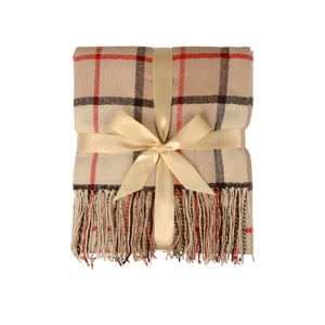 Плед акриловый в клетку Tartan, бежевый OA-838321 фото 4