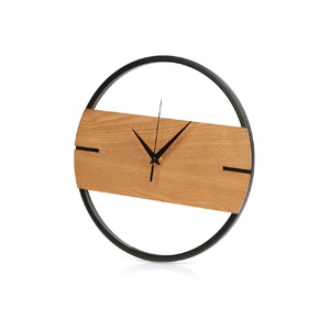 Деревянные часы с металлическим ободом, диаметр 30 см, "Time Wheel" горизонтальные, натуральный/черн OA-186239 фото 1
