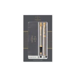 Набор «Parker IM Core Brushed Metal GT»: ручка шариковая, ручка роллер серебристый/черный/золотистый