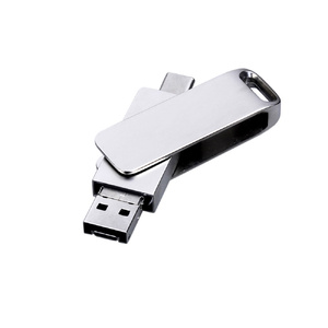 USB 2.0-флешка на 32 Гб поворотный механизм, c дополнительным разъемом Micro USB с одноцветным металлическим клипом серебристый