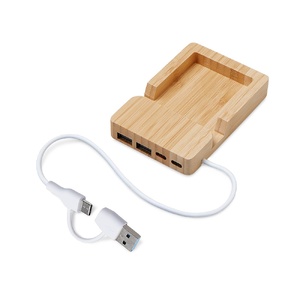 USB хаб «Memo», 2*USB, 2*Type C, бамбук натуральный