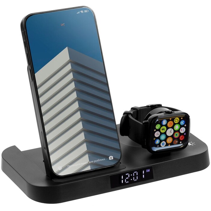 Зарядная станция с часами Clock Nest, черная G-15609.30 фото 1