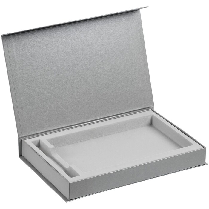 Коробка Silk с флокированным ложементом под ежедневник и ручку, ver. 2, серая G-17245.10 фото 1