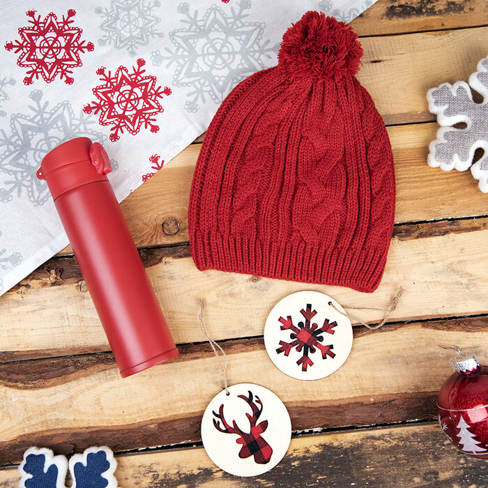 Подарочный набор WINTER TALE: шапка, термос, новогодние украшения, красный HG-39486/08 фото 1