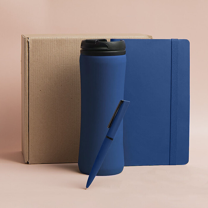 Набор подарочный OFFICEKIT: термос, ежедневник, ручка, стружка, коробка, синий HG-39513/24 фото 1