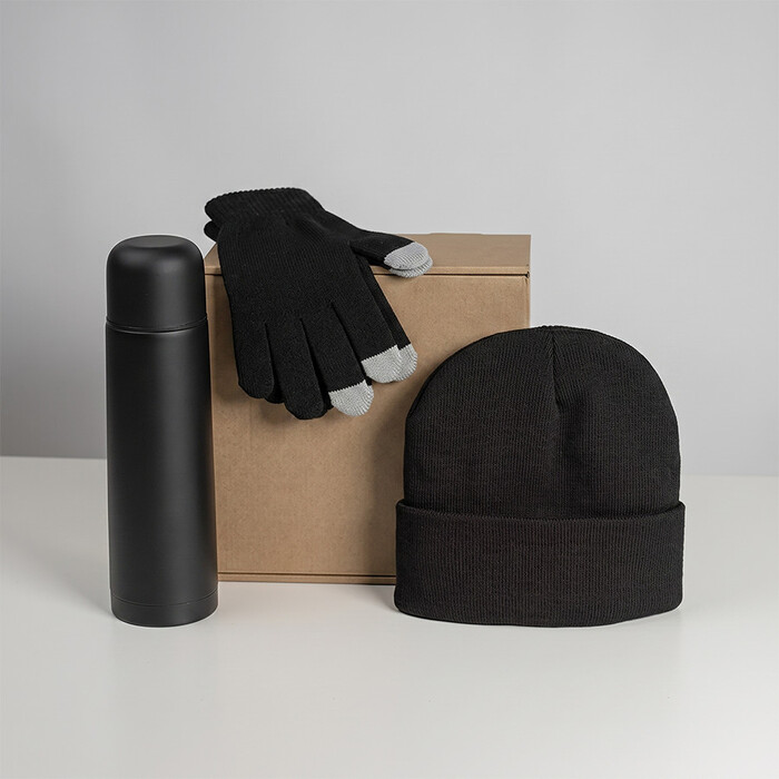 Набор подарочный GET WARM: перчатки, шапка, термос черный HG-39531/35 фото 1