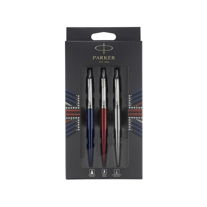 Набор Parker Jotter London Trio: гелевая ручка Red CT + шариковая ручка Blue CT + карандаш Stainless Steel CT красный, синий, серебристый OA-2032740 фото 1