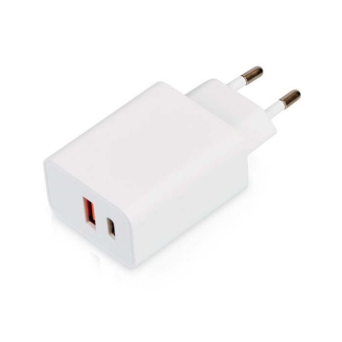 Сетевое зарядное устройство c выходами USB-A и USB-C «Recharger Pro», быстрая зарядка QC/PD, 30 Вт, белый OA-392586 фото 1