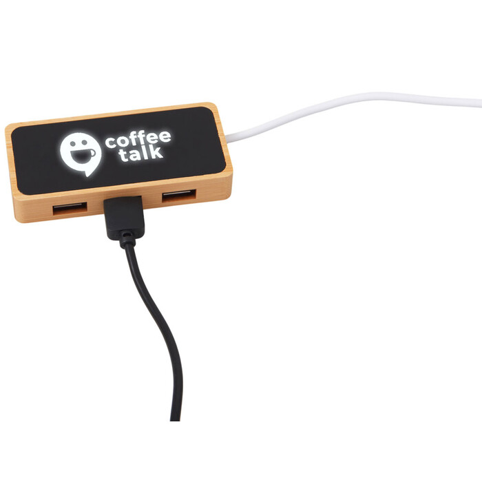 USB хаб с подсветкой лого «Reedia S5», 3*USB, 1*Type C, бамбук, черный черный/натуральный OA-5911007 фото 1