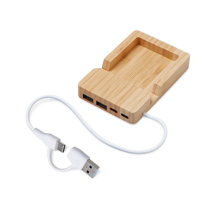 USB хаб «Memo», 2*USB, 2*Type C, бамбук натуральный OA-5911019 фото 1