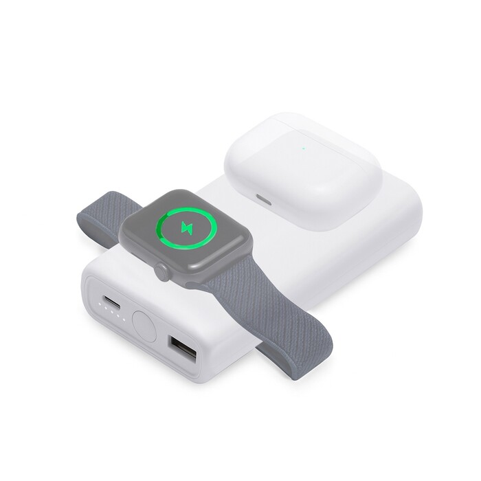 Внешний беспроводной аккумулятор 2-в-1 с функцией зарядки Apple Watch, QC/PD «AtomIQ», 10000 мАч, белый OA-595846 фото 1