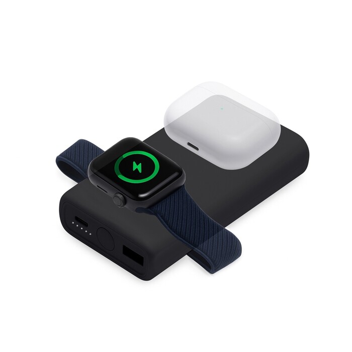 Внешний беспроводной аккумулятор 2-в-1 с функцией зарядки Apple Watch, QC/PD «AtomIQ», 10000 мАч, черный OA-595847 фото 1