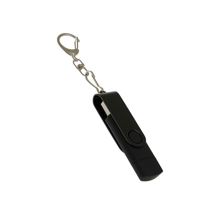 USB-флешка на 16 Гб 2 в 1 поворотный механизм, c дополнительным разъемом Type-C с одноцветным металлическим клипом, черный OA-6137.16.07 фото 1