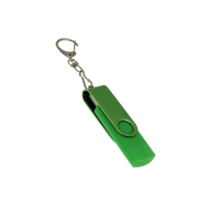 USB-флешка на 32 Гб 2 в 1 поворотный механизм, c дополнительным разъемом Type-C с одноцветным металлическим клипом, зеленый OA-6138.32.03 фото 1