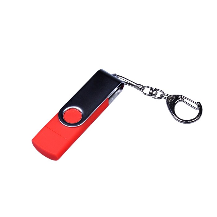 USB-флешка на 16 Гб поворотный механизм, c двумя дополнительными разъемами MicroUSB и TypeC, красный OA-6596.16.01 фото 1