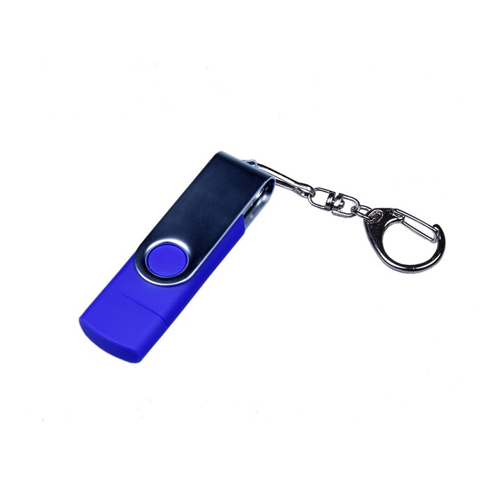 USB-флешка на 16 Гб поворотный механизм, c двумя дополнительными разъемами MicroUSB и TypeC, синий OA-6596.16.02 фото 1