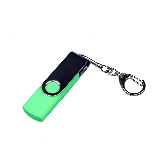 USB-флешка на 16 Гб поворотный механизм, c двумя дополнительными разъемами MicroUSB и TypeC, зеленый OA-6596.16.03 фото 1