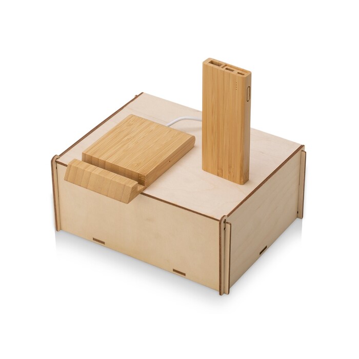 Подарочный набор с БЗУ и внешним аккумулятором «Bamboo Set», натуральный OA-700529 фото 1