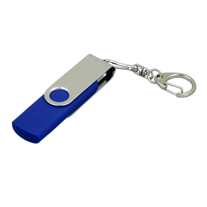 Флешка с  поворотным механизмом, c дополнительным разъемом Micro USB, 16 Гб, синий синий/серебристый OA-7030.16.02 фото 1