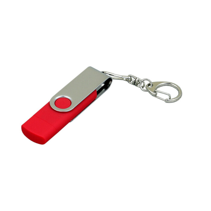 Флешка с  поворотным механизмом, c дополнительным разъемом Micro USB, 64 Гб, красный красный/серебристый OA-7030.64.01 фото 1